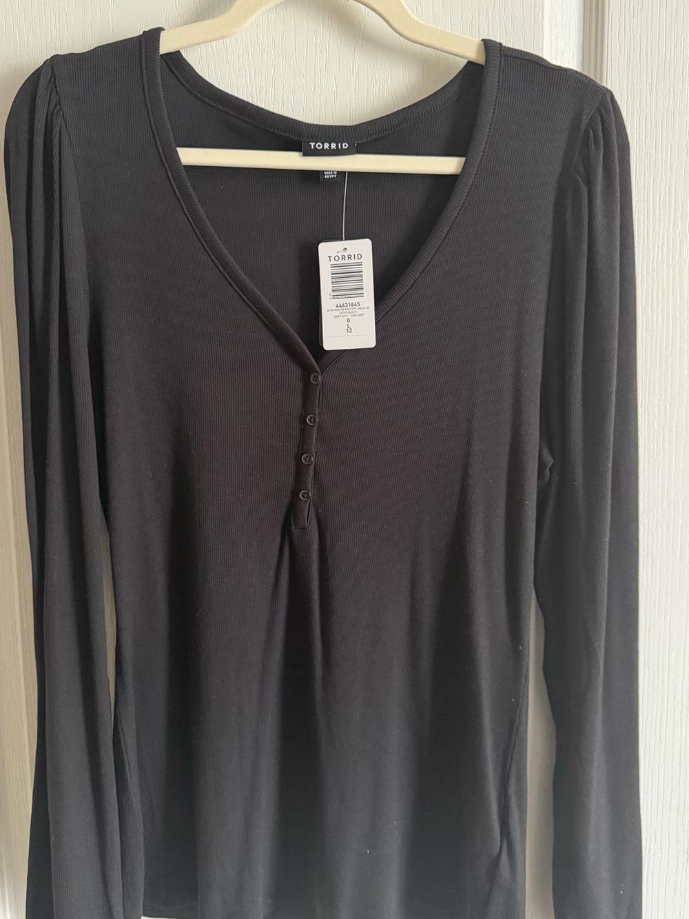 torrid Black Long Sleeve V-Neck Henley Top